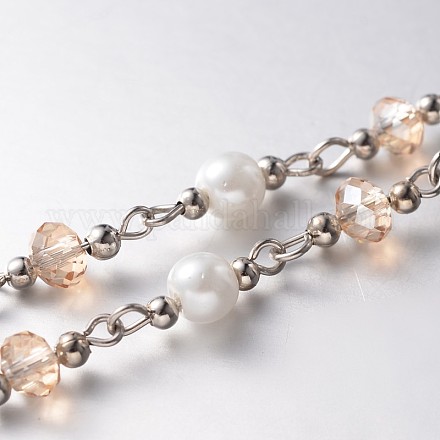 Chaînes avec perles en rondelles facettées en verre manuelles pour réaliser de colliers et bracelets X-AJEW-JB00122-04-1