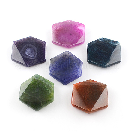 Faceted Hexagon Dyed Natural Crackle Agate Big Pendants G-R275-185-1
