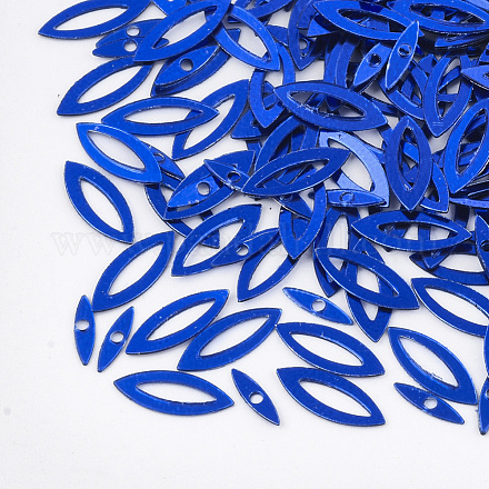 装飾アクセサリー  PVCプラスチック製のスパンコール/スパンコールリンク  馬の目  ブルー  9~10x3.5~4x0.4mm  穴：4x1.5mm  約3000個/50g X-PVC-S033-12D-1
