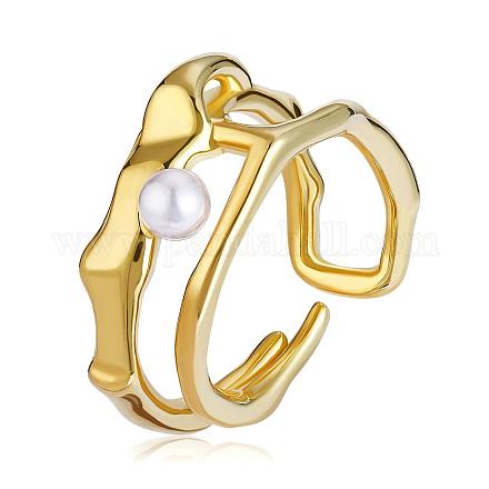 Double Row Irregular Geometric Ring Adjustable Stackable Cultured Pearls Open Rings Fashion Minimalist Double Circle Thumb Ring Jewelry for Women JR953A-1