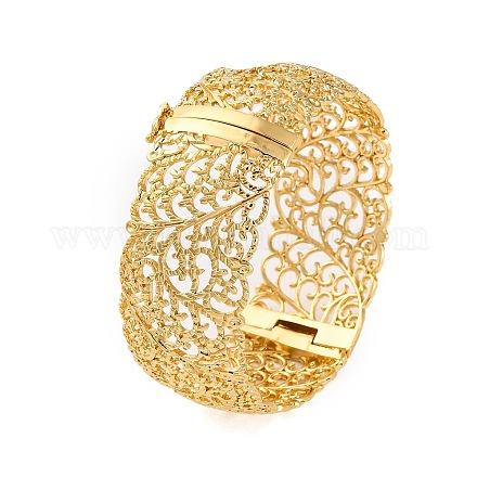 Лист полые полые стойки покрытие латунь шарнирные браслеты для женщин BJEW-M040-22G-1