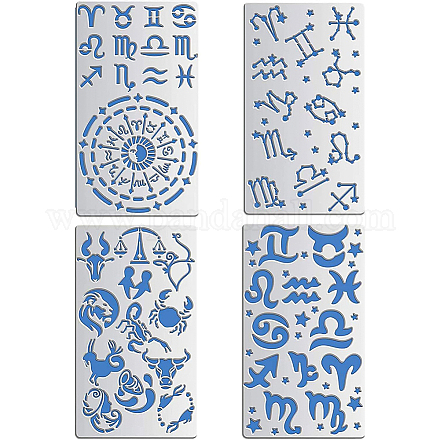 Benecreat 4 pz 4x7 pollici costellazioni miste stencil in metallo zodiaco glifi simboli / bussola vichinga stencil per intaglio del legno DIY-BC0002-64B-1