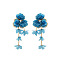 Alloy Cloth Flower Tassel Stud Earrings, Golden, Steel Blue, 110x51mm