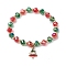 Christmas Theme Glass Beaded Stretch Bracelets, Alloy Enamel Christmas Tree Charm Bracelets for Women & Girl, Mixed Color, Inner Diameter: 2-1/8 inch(5.4cm)
