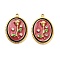 304 Stainless Steel Enamel  Pendants, with Rhinestone, Oval with Flower Charms, Ion Plating(IP), Real 18K Gold Plated, Red, 26x19x4mm, Hole: 1.8mm