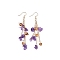 Golden Plated Brass Dangle Earrings, with Natural Amethyst Chips, Jewely for Women, 80~84mm