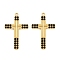 304 Stainless Steel Rhinestone Pendants, Religion Cross Charms, PVD Vacuum Plating, Real 18K Gold Plated, Jet, 27.5x17.5x2mm, Hole: 1.2mm