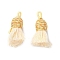 Cotton Tassel Pendants, with Polyester, Floral White, 32~37x11~12mm, Hole: 2x4.5mm