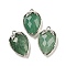 Natural Green Aventurine Faceted Pendants, Rack Plating Brass Strawberry Charms, Platinum, 18x11x5~5.5mm, Hole: 1.2mm