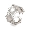 Non-Tarnish 304 Stainless Steel Sun Open Cuff Ring for Women, Stainless Steel Color, Adjustable