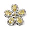 Brass Pave Cubic Zirconia 5-Petal Flower Multi-Strand Links, Platinum, Rack Plating, Long-Lasting Plated, Cadmium Free & Lead Free, Yellow, 20x20.5x5.5mm, Hole: 4x2mm