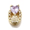 Brass Cubic Zirconia Oval with Heart Multi-Strand Links, Long-Lasting Plated, Rack Plating, Golden, Lilac, 12.5x9.5x7mm, Hole: 1.6mm