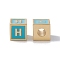 Rack Plating Brass Enamel Beads, Cadmium Free & Nickel Free & Lead Free, Real 18K Gold Plated, Cube with Letter, Sky Blue, Letter.H, 6x6x6mm, Hole: 2.5mm