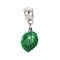 Alloy Enamel European Dangle Charms, Leaf, Platinum, Green, 33mm, Hole: 5.5mm, Leaf: 19x13x3mm
