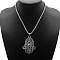 Alloy Rhinestone Pendant Necklaces, Platinum, Hamsa Hand