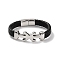 Men's Braided Black PU Leather Cord Bracelets, Anchor 304 Stainless Steel Link Bracelets with Magnetic Clasps, Stainless Steel Color, 8-3/8 inch(21.3cm)