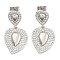 Brass Pave Cubic Zirconia Stud Earrings for Women, Heart, 30x15.5mm