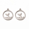 Non-Tarnish 201 Stainless Steel Pendants, Flat Round with Mermaid Tail Shape Charms, Stainless Steel Color, 16x13.5x1mm, Hole: 1mm