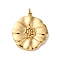316 Surgical Stainless Steel Pendants, Ion Plating(IP), Flower Charm, with Jump Ring, Real 18K Gold Plated, 22.5x20x2.5mm, Hole: 2.6mm