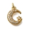 Rack Plating Brass Micro Pave Cubic Zirconia Pendants, Long-Lasting Plated, Lead Free & Cadmium Free, Real 18K Gold Plated, Moon Charms, with Jump Ring, Clear, 14x11x2mm, Hole: 3mm