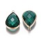 Brass Glass Pendants, Faceted, teardrop, Light Gold, Teal, 29x19x7mm, Hole: 2.5mm