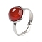 Half Round Natural Carnelian Finger Rings, 304 Stainless Steel Adjustable Rings for Women, Round Cabochons: 10mm, US Size 6(16.5mm), 3mm