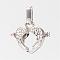 Rack Plating Brass Cage Pendants, For Chime Ball Pendant Necklaces Making, Heart with Wing, Hollow, Platinum, 18x20.5x12mm, Hole: 3.5x8.5mm, inner measure: 10.5x13.5mm