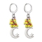 Tibetan Style Alloy Dangle Leverback Earrings, Glass Seed Cluster Earrings, Moon, 41mm