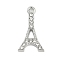 Rack Plating Alloy Micro Pave Rhinestone Pendants, Eiffel Tower, Platinum, 20.5x11.5x2.5mm, Hole: 1.6mm