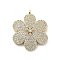 Brass Micro Pave Clear Cubic Zirconia Pendants, Flower Charms, Rack Plating, Long-Lasting Plated, Lead Free & Cadmium Free, Real 18K Gold Plated, 32.5x26.5x2.5mm, Hole: 2mm