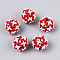 Handmade Polymer Clay Rhinestone and Resin Beads, Round with Butterfly, Red, 18~19mm, Hole: 1.8~2mm