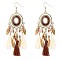 Alloy Oval Chandelier Earrings, with Glass Beads and Tassel, Golden, Beige, 102x32mm
