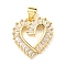 Rack Plating Brass Micro Pave Clear Cubic Zirconia Pendants, Long-Lasting Plated, Lead Free & Cadmium Free, Heart Charm, Real 18K Gold Plated, 18x17x2.5mm, Hole: 4x3.5mm