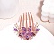 Alloy Rhinestone Hair Combs, Flower, Hair Accessories for Women Girls, Amethyst, 90x68mm