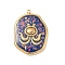 304 Stainless Steel Epoxy Resin with Natural Shell and Sequins Inside Pendants, Oval with Fish Charms, Real 18K Gold Plated, PVD Vacuum Plating, Purple, 28x20x2mm, Hole: 1.6mm
