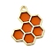 Alloy Pendants, with Enamel, Honeycomb, Golden, Dark Orange, 21x17x1.5mm, Hole: 1.6mm