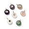 Natural & Synthetic Gemstone Flat Round Pendants, Rock Crystal Charms with Brass Micro Pave Cubic Zirconia Findings, Golden, 17x12x7.5mm, Hole: 2x1mm