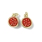 Brass Enamel Pendants, with Jump Ring, Fruits Charm, Lead Free & Cadmium Free, Long-Lasting Plated, Rack Plating, Real 18K Gold Plated, Watermelon, 12.5x9.5x5.5mm, Hole: 3mm
