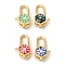 Brass Lobster Claw Clasps, with Enamel & Shell, Long-Lasting Plated, Lead Free & Cadmium Free, Real 18K Gold Plated, Hexagon, Mixed Color, 18x9.5x7mm, Hole: 1.5mm