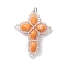Dyed Synthetic Imperial Jasper with Glass Seed Beaded Pendants, Cross Charms with 304 Stainless Steel Jump Rings, Stainless Steel Color, Orange, 37x28x8.5mm, Hole: 3mm