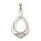 925 Sterling Silver Micro Pave Clear Cubic Zirconia Open Back Bezel Pendant Cabochon Settings, Teardrop, Real Platinum Plated, 29x16x2mm, Hole: 3x3.4mm, Tray: 12x8mm