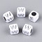 Acrylic Beads, Horizontal Hole, Metallic Plated, Cube, White, Letter W, 6x6x6mm, Hole: 3.5mm, 2600pcs/500g