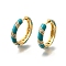Brass Micro Pave Clear Cubic Zirconia Huggie Hoop Earrings, with Enamel, Ring, Real 18K Gold Plated, Teal, 20x4mm, Pin: 1mm