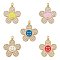 5Pcs 5 Colors Brass Micro Pave Clear Cubic Zirconia Pendants, with Enamel and Jump Rings, Long-Lasting Plated, Flower with Smiling Face, Real 18K Gold Plated, 24x22x3mm, Hole: 3mm, 1pc/color