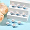 10Pcs Handmade Printed Porcelain Beads, Lucky Cat, Sky Blue, 14x14x11.5mm, Hole: 2mm