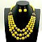 Acrylic Round Beaded Multilayer Necklaces & Dangle Earrings Sets, Golden, Yellow, 500mm