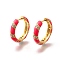 Brass Micro Pave Clear Cubic Zirconia Huggie Hoop Earrings, with Enamel, Ring, Real 18K Gold Plated, Cerise, 20x4mm, Pin: 1mm