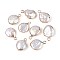 Electroplated Natural Keshi Pearl Flat Round Pendants, Cultured Freshwater Pearl Baroque Pearl Charms, Golden, Snow, 16~18x11.5~12.5x5~9mm, Hole: 1.8mm