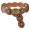 PU Leather Oval Disc Waist Chain Belts with Embossed Knot Pattern and Metal Buckles, Antique Bronze, Tan, 1000x60x15mm