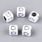 Acrylic Beads, Horizontal Hole, Metallic Plated, Cube, White, Letter D, 6x6x6mm, Hole: 3.5mm, 2600pcs/500g